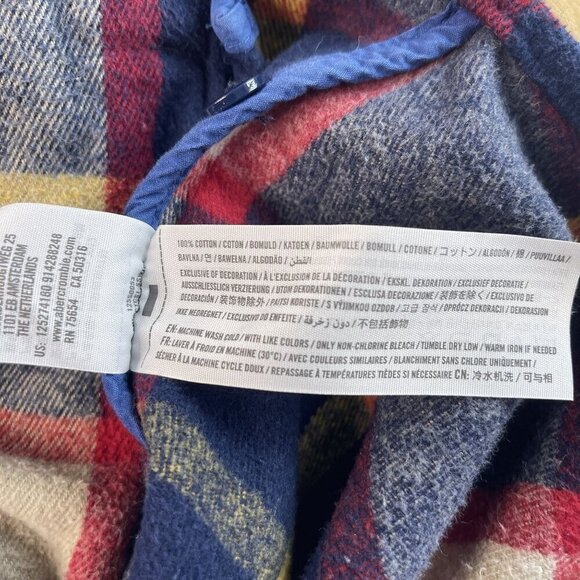 Abercrombie & Fitch Flannel Button Down Plaid Cotton Shacket Pockets SZ S Red Bl - Picture 10 of 10